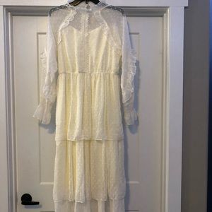 White Lace and Ruffle Dress with Sleeves, Size Medium